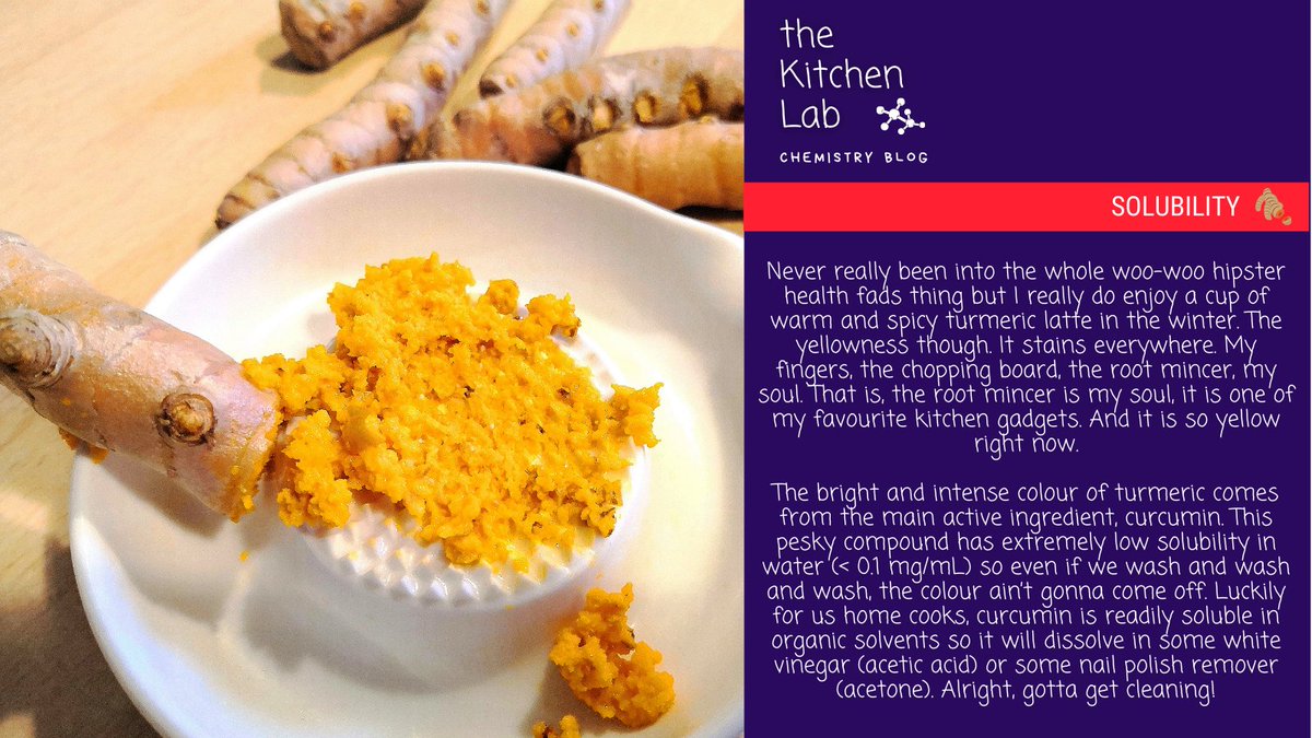 theKitchenLab_'s tweet photo. How to get rid of those stubborn yellow stains when you're using #turmeric in the kitchen?
#thekitchenlab #foodscience #food #science #chemistry #foodchemistry #scicomm #foodfacts #foodblog #funfacts #turmericlatte #goldenmilk #insoluble #vinegar #cleaning #stains https://t.co/CNrQUVdj69