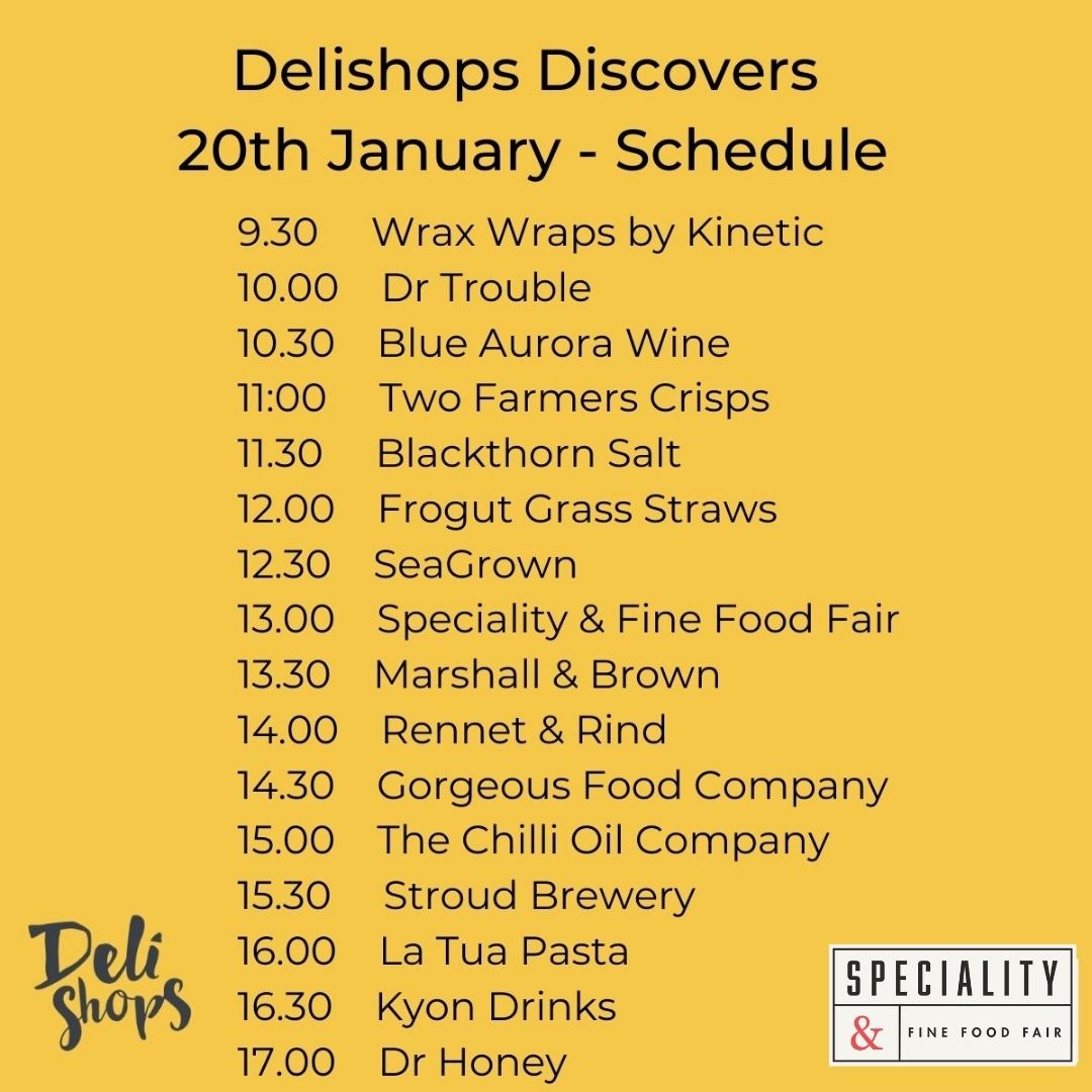 It's day two of #delishopsdiscovers and following a delicious, fast-paced day of live tasting, educating, pitching and chatting about fabulous food we are buzzing with excitement for the day ahead... here's the line up! 

Click here to join in: hubs.li/H0CdSvr0