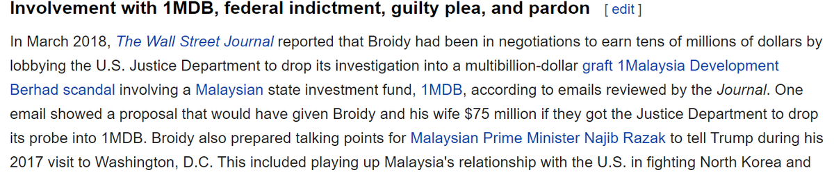 This guy lobbied Trump's justice department on behalf of the Chinese and Malaysian governments. Very cool.