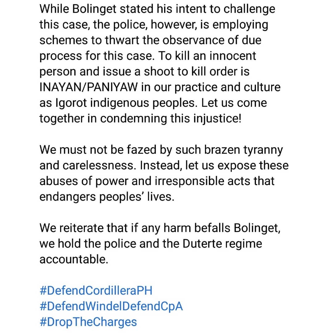 Full Statement here: SIGN THE ONLINE PETITION TO DROP THE TRUMPED-UP CASE AGAINST MANONG WINDEL BOLINGET! ➡️ bit.ly/DefendWindelPe… ⬅️ #DefendWindelDefendCPA #DefendCordilleraPH #DropTheCharges #StopTheAttacks