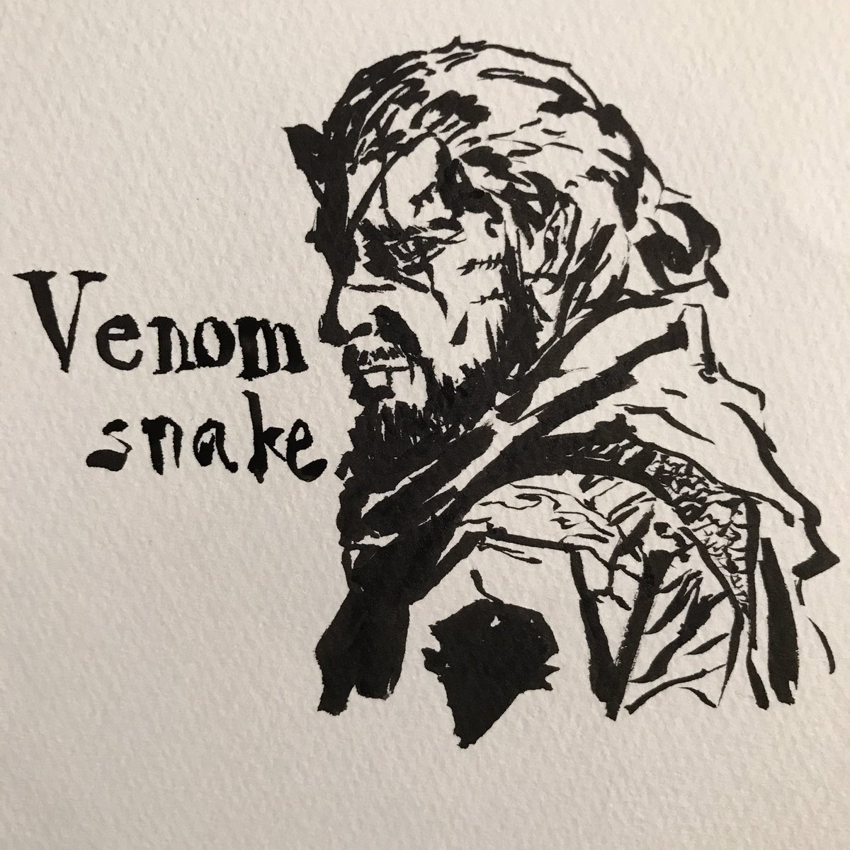 ギリ 筆ペン買ったまでは良しとしよう 何故調子に乗って一発書などしたのだろうか Mgsv ヴェノムスネーク イラスト好きさんと繋がりたい 筆ペン イラスト初心者