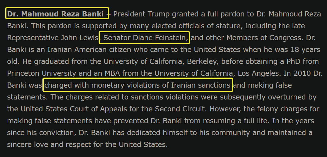 Charges weren't exactly 'overturned" ... Prosecutors chose not to pursue the case farther if he relinquished $710,000. He claims his family in Iran sent him a few million dollars. Make of that what you will, but Diane Feinstein wants him pardoned.