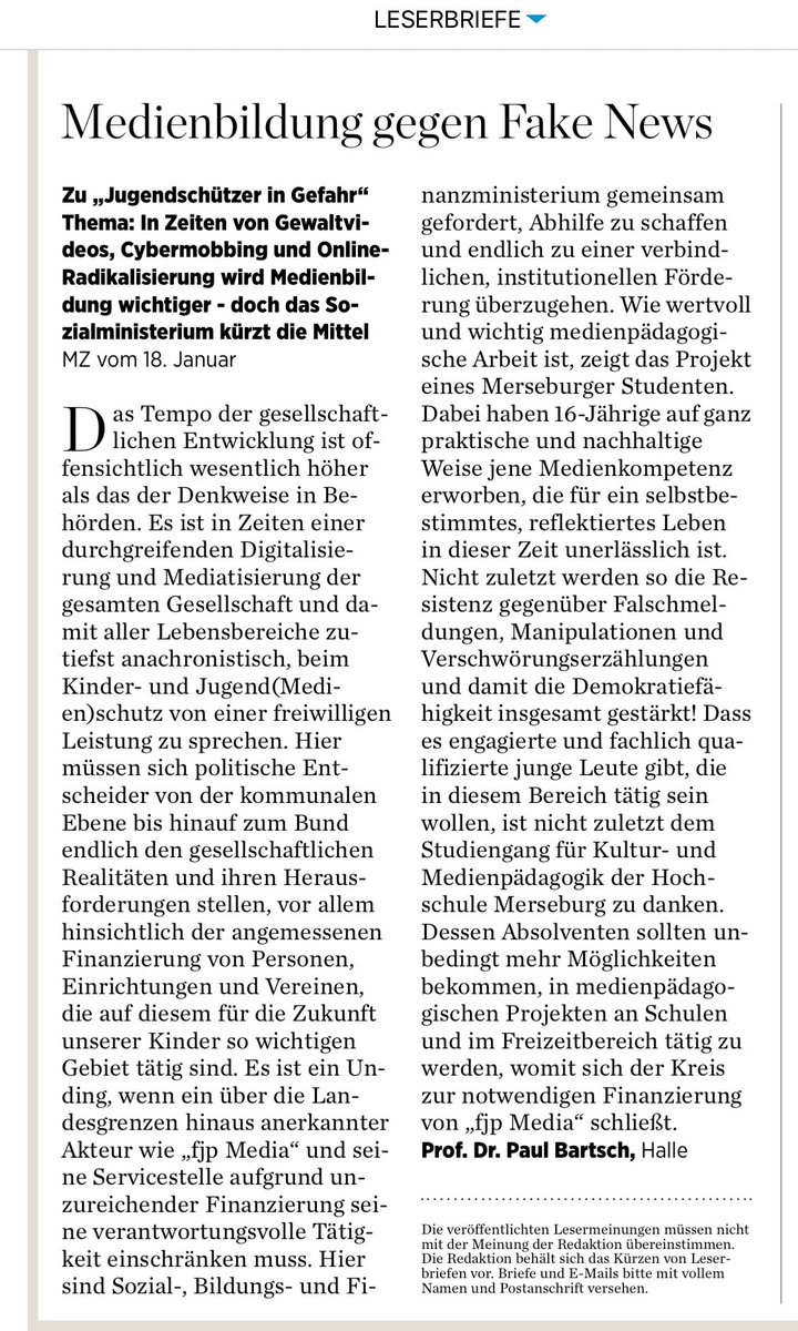 <a href="/servicestelle/">Servicestelle Kinder- und Jugendschutz</a> <a href="/mzwebde/">mz-web.de</a> "Es ist zutiefst anachronistisch, beim Jugend(Medien)Schutz von einer freiwilligen Aufgabe zu sprechen", findet der Medienpädagoge Prof. Dr. Paul Bartsch. Klare Worte!
Kinder- und #Jugendschutz ist eine staatliche Aufgabe mit Verfassungsrang:
servicestelle-jugendschutz.de/2021/01/kinder…