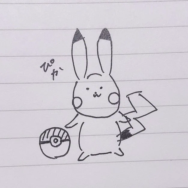 ノートの片隅1分で描ける落書きシリーズ〜そういえばピカチュウもいつも描いてたと思い出して夜中に描いてた2枚目は載せる機会もないから供養#イラスト好きな人と繋がりたい  #お絵描き好きさんと繋がりたい  #イラスト #落書き 