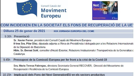 intdiba's tweet photo. 🗓 Dilluns 25/01 a partir de les 9.30h 
🇪🇺🖥 Jornada virtual “Com incideixen en la societat els Fons de recuperació de la UE?” organitzada per @movimenteuropeu amb @diba i @gencat 
https://t.co/sSgVjUcXCV https://t.co/EhEyBgIm6H