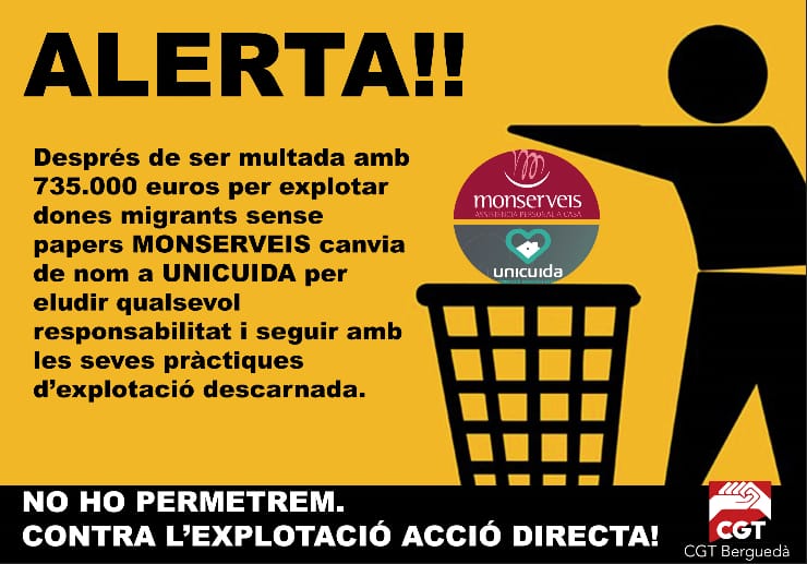 #Monserveis vol tancar per no pagar ni les multes ni els deutes amb les treballadores i conservar el negoci passant els  clients a #Unicuida (empresa feta x ells a través d'una dona de palla).

De la nómina de desembre han pagat només la meitat.