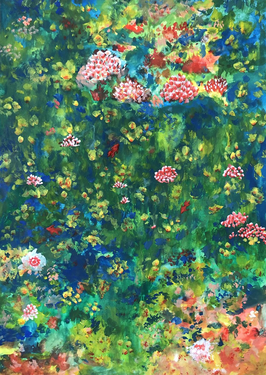 青雲 陵 金魚の池 Art Artist イラスト 絵 水彩画 芸術家 芸術 金魚 池 花 アート 自然 絵描き 画家 綺麗 絵画 青 緑 風景画 黄色 草 水 風景画 風景 絵描きさんと繋がりたい 美しい 美 美術 綺麗な絵 印象派 らくがき