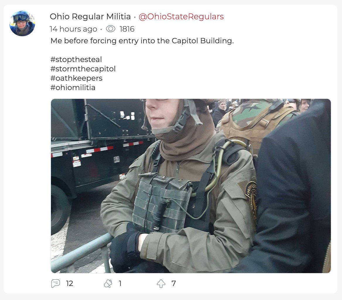 Watkins got as far as the Senate chamber, she bragged on Parler. Her profile, archived by internet sleuths, shows that she was very open about forcing her way into the Capitol.  https://web.archive.org/web/20210107170810/https:/parler.com/profile/OhioStateRegulars/posts