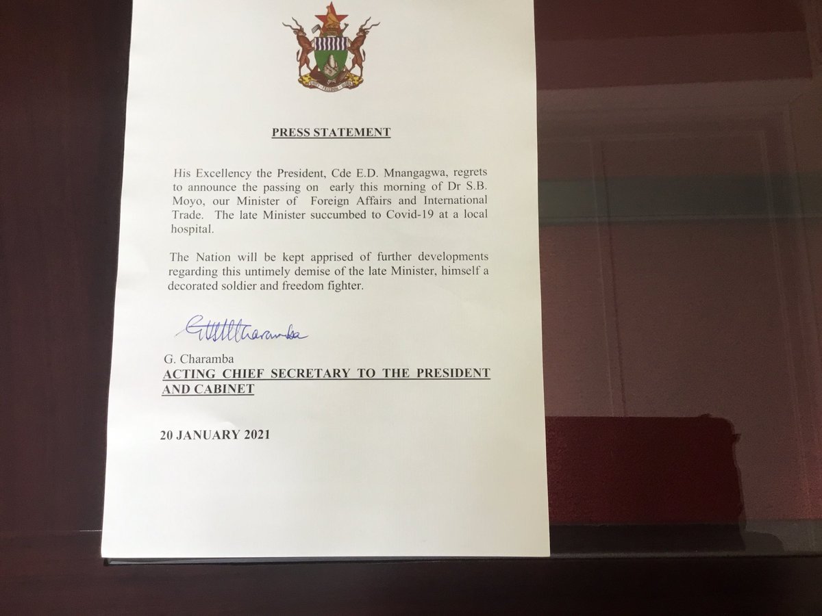 ANNOUNCEMENT BY THE STATE PRESIDENT, CDE E.D. MNANGAGWA.