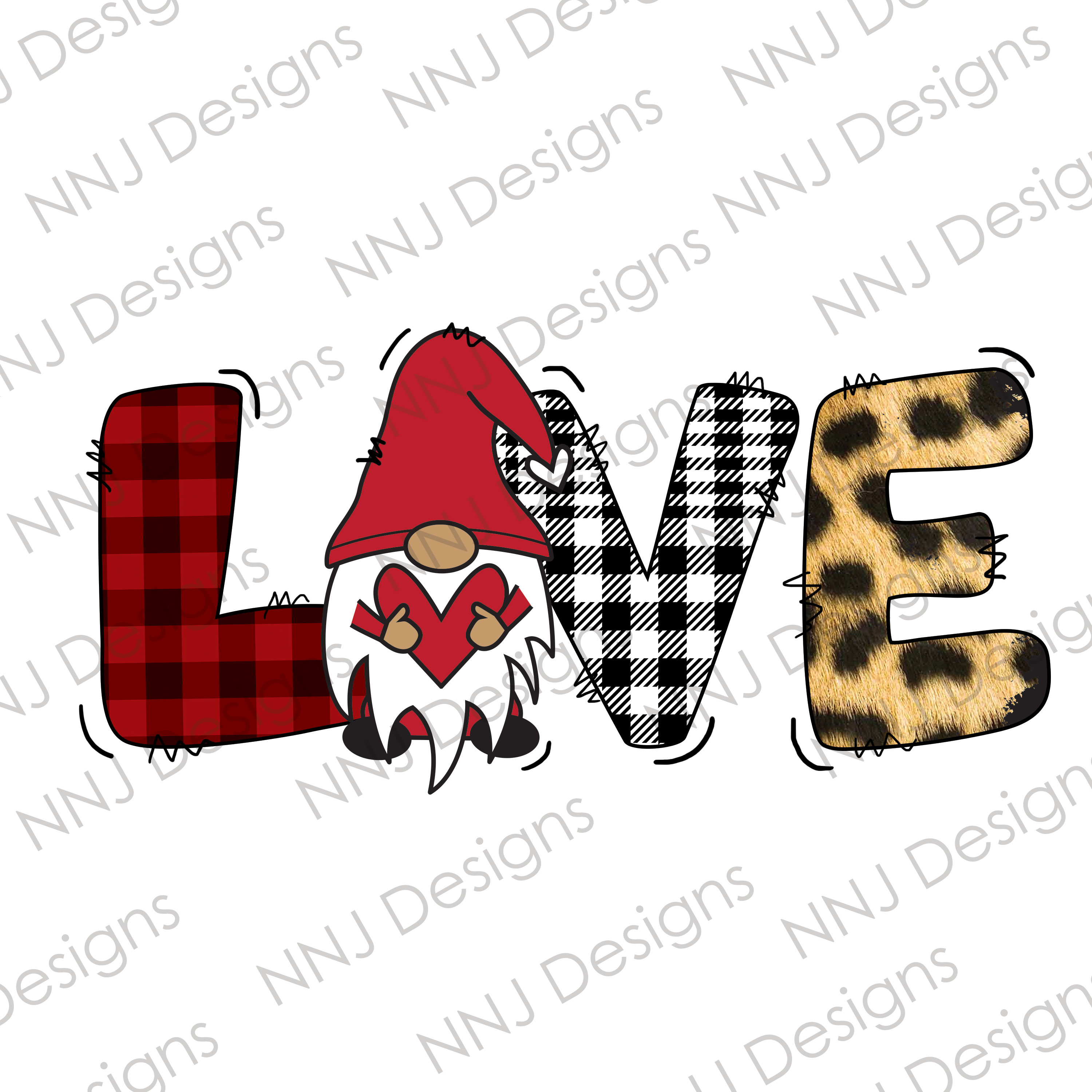 Leopard Love With Buffalo Plaid Heart PNG File Sublimation 