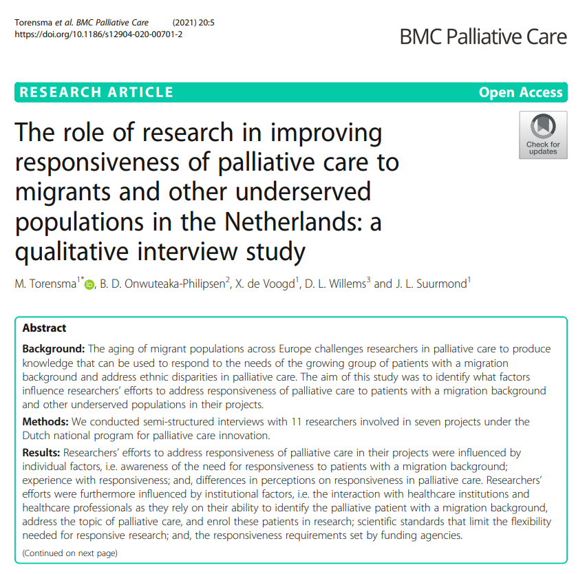 Ontwikkelen we interventies en kennis die helpt de palliatieve zorgbehoefte van alle patiënten tegemoet te komen? Onderzoekers over rekening houden met diversiteit in onderzoeksprojecten, in onze nieuwste publicatie. doi.org/10.1186/s12904…