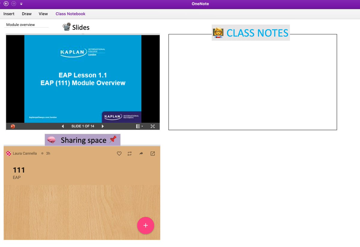 My new #virtualwhiteboard on #onenote 💫 with embedded PowerPoint and Padlet ❤️
