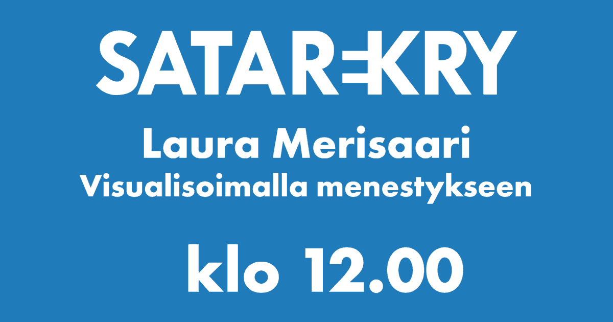 Viidentoista minuutin päästä alkaa Laura Merisaaren keynotepuheenvuoro Visualisoimalla menestykseen! Tule kuuntelemaan ja kerää vinkit työnhakua varten! #satarekry2021 #visualisoimallamenestykseen #keynote