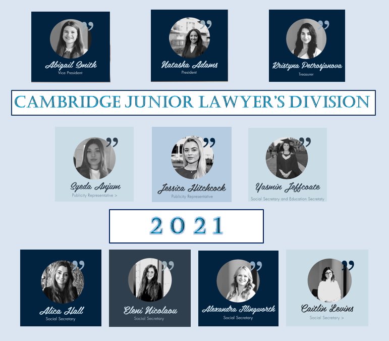 Proudly introducing the Cambridge Junior Lawyers Division Committee of 2021 🙌🏻
We’re looking forward to meeting all of you this year! #juniorlawyers #cambridgelaw