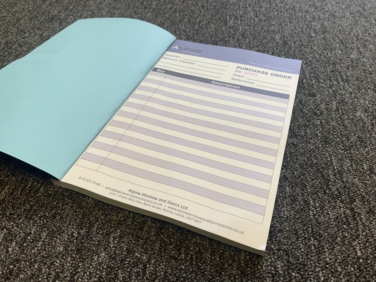Purchase order books #designed and #printed with #NCR duplicate copy sheets for local UPVC and aluminium window company Alpine Doors and Windows.

Thank you for the work guys!
grgprint.com
