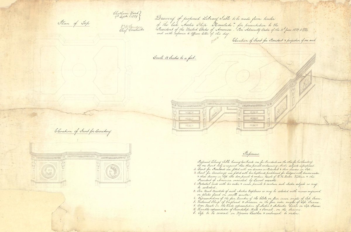 The Resolute desk is made of oak timbers that were once part of the HMS Resolute. You can see plans for the desk in our collection:  https://collections.rmg.co.uk/collections/objects/386373.html  #InaugurationDay  