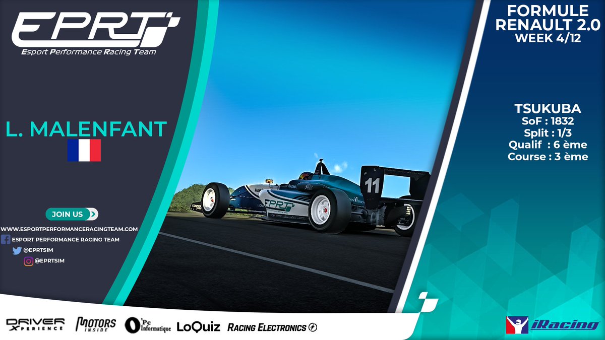 EPRTsim's tweet image. 🏎️ F2.0 @iRacing 🏎️
📍 Tsukuba

👨‍🦱 Denis Cornu
♣️ SOF : 2611
🚩 Q3
🏁 P3

👨‍🦱 Lilian Malenfant
♣️ SOF : 1914
🚩 Q2
🏁 P2

#EPRTGO #SIMRACING #ESPORT #IRACING #DRIVER