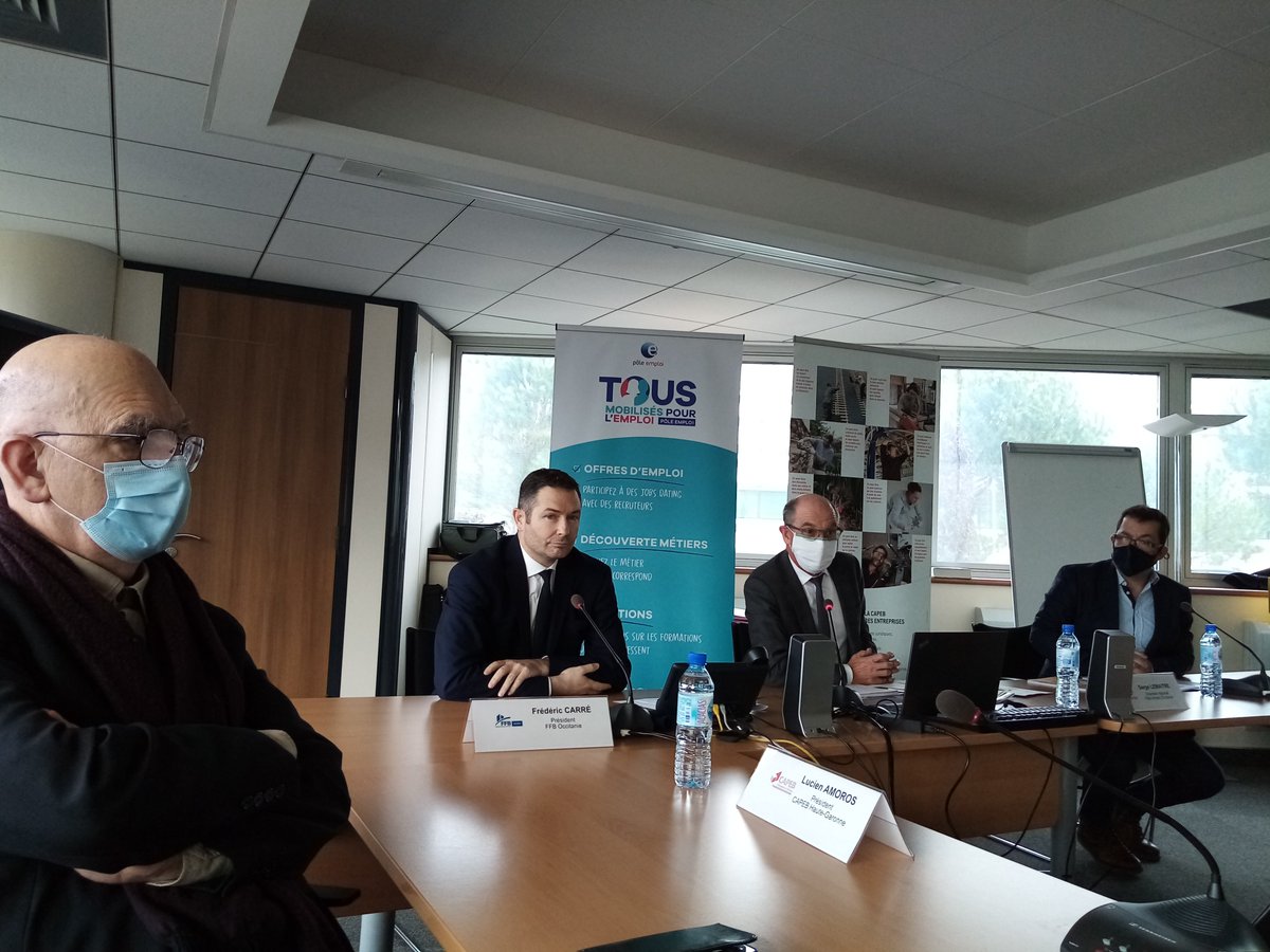 La filière bâtiment recrute !
Partenariat Pôle emploi Occitanie / Capeb Occitanie / FFB Occitanie : conférence de presse en cours
#FFBatiment_Occitanie, #Poleemploi_oc