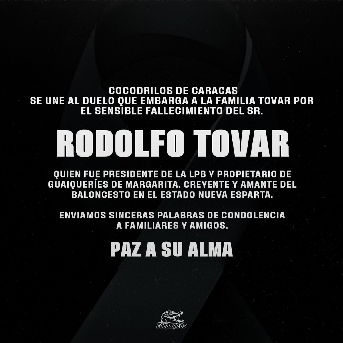 Lamentamos profundamente el fallecimiento del Sr. Rodolfo Tovar, empresario y fiel amante del baloncesto margariteño.

Paz a su alma y toda nuestra solidaridad a familiares y amigos. 🙏