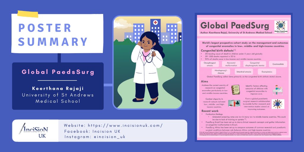 InciSioNUK's tweet photo. New research summary poster available to read ✨
“Global PaedSurg”- An overview of Kim et al. (2020) study comparing the management of congenital anomalies worldwide 👶🏾
By Keerthana Rajaji, St Andrews Medical School.
https://t.co/G3sAaar9Ll
#Paediatrics #Surgery #InciSioNUK https://t.co/YXXpbHqMpv