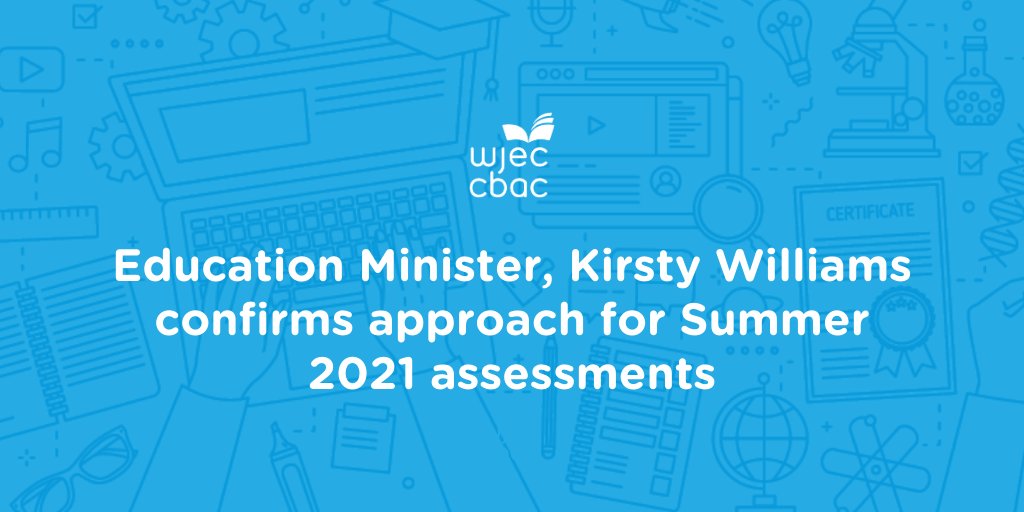 Today, Kirsty Williams, @WGMin_Education has confirmed how grades will be awarded in summer 2021 for learners studying @Quals_Wales approved GCSE, AS and A levels.

Learn more: bit.ly/WJECUpdate201