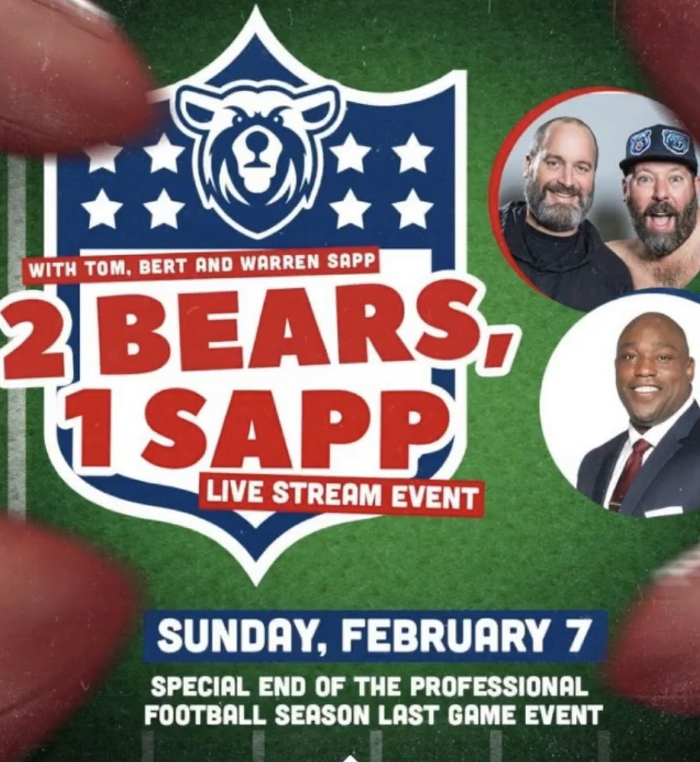 _glassman23's tweet image. I had a feeling @tomsegura @bertkreischer were getting @WarrenSapp as their special guest. #SuperBowl2021 just got way better!! #2BearsLive @YMHstudios