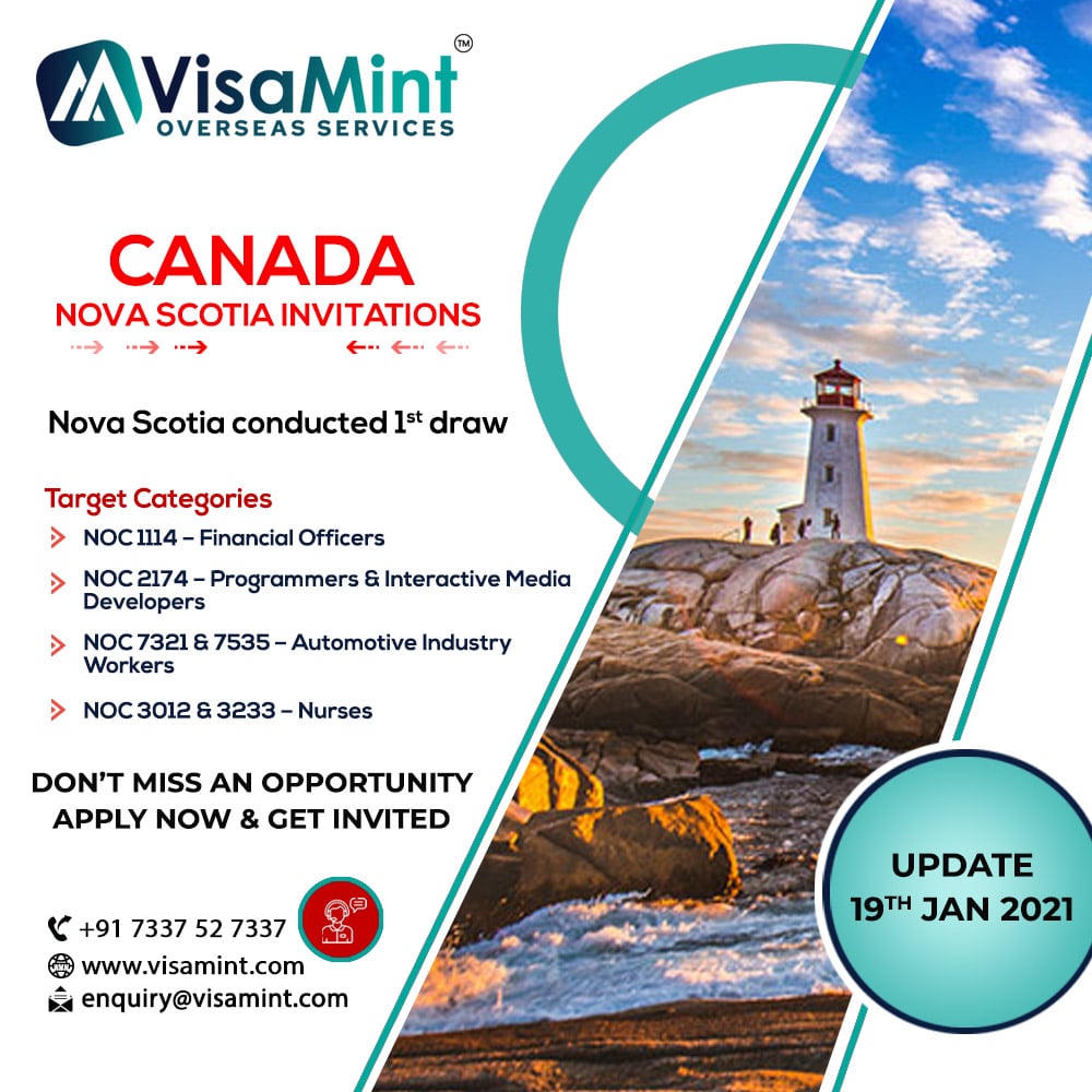 Nova Scotaia draw updates.
Apply for Nova Scotia PNP with VISAMINT.
Reach Us: bit.ly/3eWcLYp
Contact Now: +91 7337 52 7337
#NovaScotiaPNP #CanadaImmigration #settleinCanada #migratetoCanada #visamintglobal