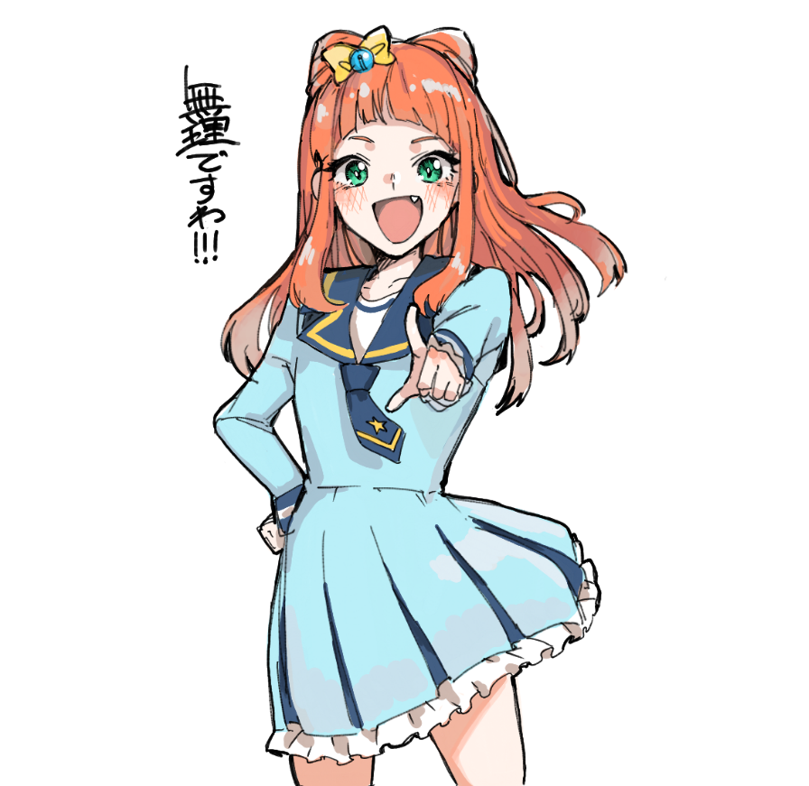 1girl solo fang hair bun orange hair school uniform cone hair bun  illustration images