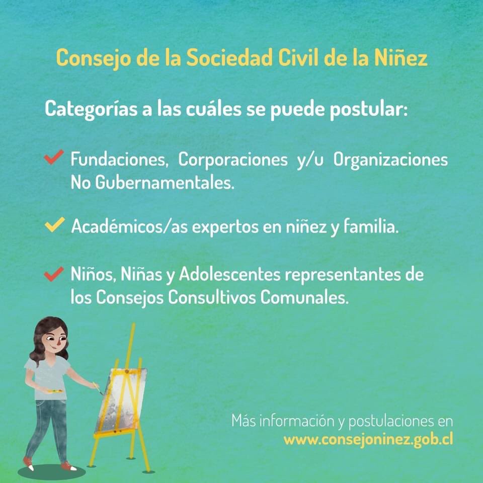 MDSLosLagos's tweet photo. 📣Postula al Consejo de la Sociedad Civil de la Niñez 2021-2023📣Una oportunidad para incorporar la voz de la ciudadanía en el ciclo de la gestión de las políticas públicas en materias de niñez de la @SubseNinez 👶🏼👧🏻🧒🏼▶️https://t.co/CGSwWk4gRz https://t.co/GPr5iFk7XP