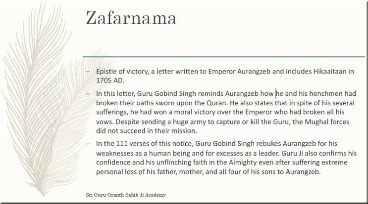Indicheart's tweet photo. He even wrote ‘Zafarnama’ (epistle of victory) to Aurangzeb in which he predicted that mughal army will fall to ground because of their immortality, abuse and falsehood. #gurugobindsinghjayanti #GuruGobindSingh #gurugobindsinghji #gurupurab https://t.co/g74rzD94Zg