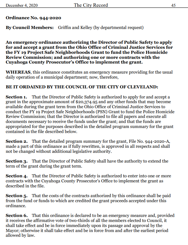 Read the details of Ord. No. 944-2020. in the Cleveland City Record, https://clevelandcitycouncil.org/ClevelandCityCouncil/media/CityRecordArchive/2020/City-Record-12-04-2020.pdf