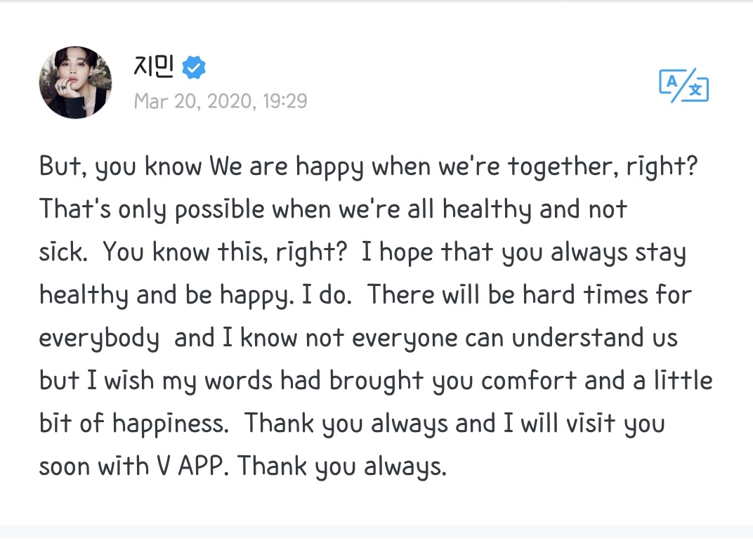  #JIMIN is cheering for u Watch this live if u feel down https://www.vlive.tv/video/154852&nbsp;