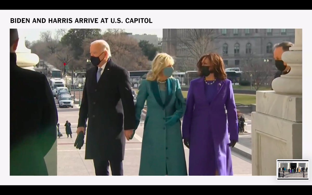 VVFriedman's tweet photo. An All-American image: Kamala Harris in Christopher John Rodgers, Jill Biden in Markarian, Joe Biden in Ralph Lauren https://t.co/YNPlreHQPA