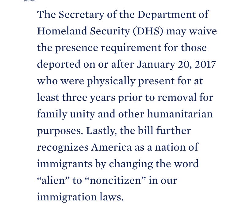 4/ Seems like there may be some physical presence waivers available for family unity purposes to certain people who were deported after 1/20/17 (first day of Trump presidency) who’d been physically present for 3 yrs before deportation.