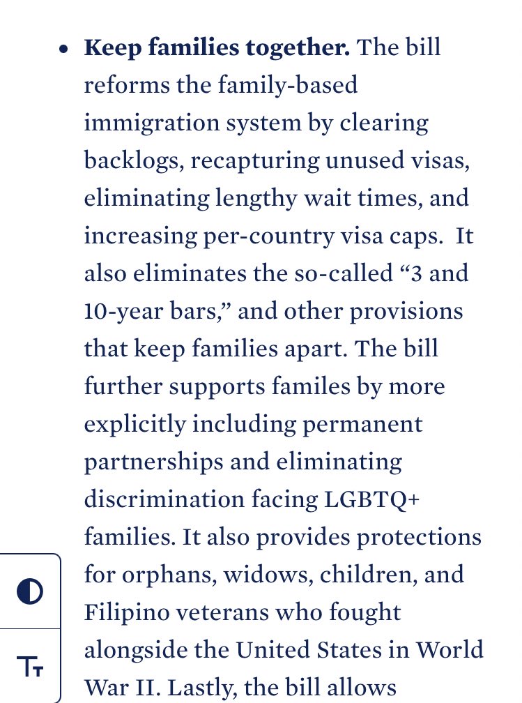 5/ Addressing the years-long visa availability backlog that keeps families separated, the bill would clear backlogs by increasing the per-country visa caps & recapture unused visas. Would also eliminate the 3 & 10 yr bars (not the perm?) & incorporate LGBTQ families into the INA.