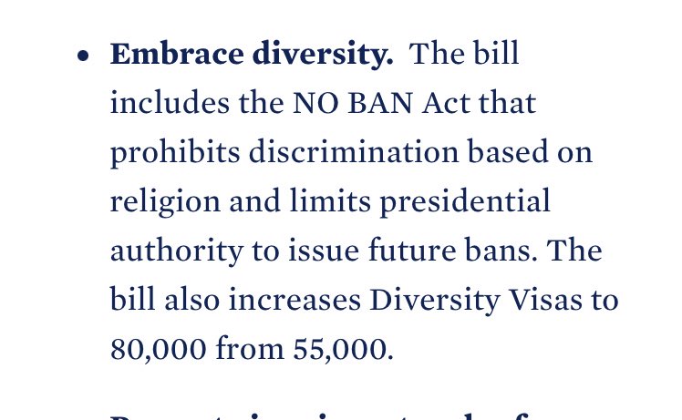 7/ No more Muslim bans! And would expand diversity visa from 55,000 to 80,000