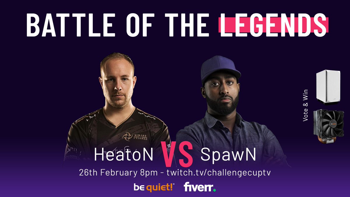 Next Tuesday. Two Counter-Strike LEGENDS. 

⚔️ <a href="/Real_HeatoN/">Emil Christensen</a> vs. <a href="/SpawN_real/">SpawN</a> 
📅26.01.2020
🕓20:00 CET
📺twitch.tv/challengecuptv

Vote for challenges and win awesome prizes! 

#ChangeTheGame #Challenge #LiveVoting #Showmatch
