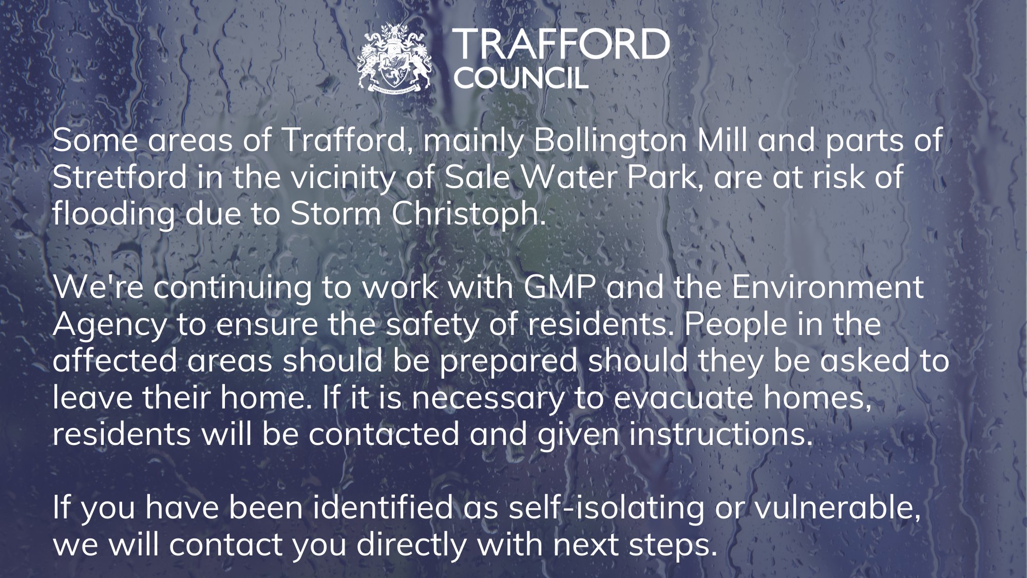 Trafford Council on Twitter "⚠️𝗙𝗹𝗼𝗼𝗱𝗶𝗻𝗴 𝗨𝗽𝗱𝗮𝘁𝗲⚠️ Check your flood risk