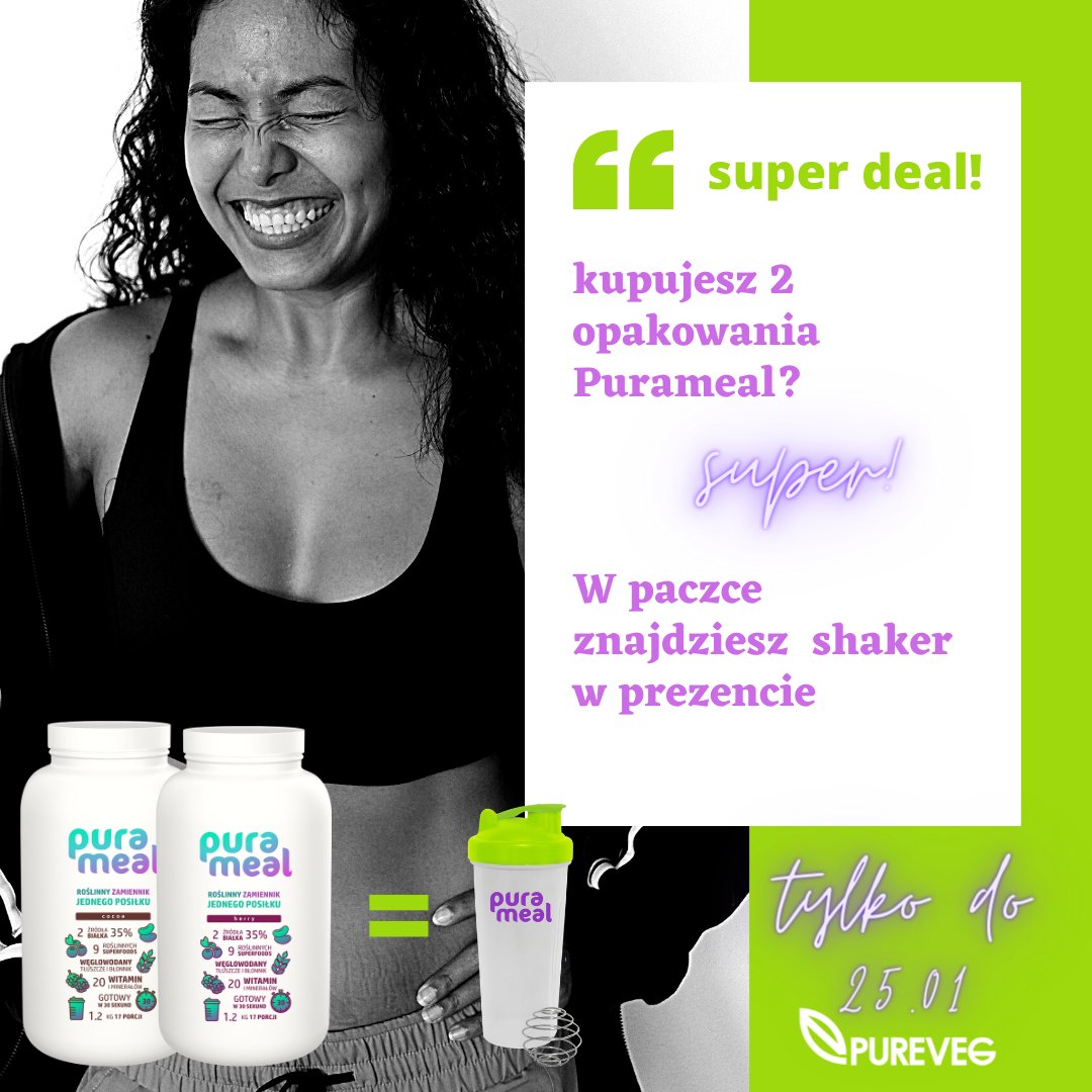 Pureveg_pl's tweet photo. Super deal!!! 🦚
Przy zakupie 2 wegańskich posiłków Purameal
- niespodzianka! Ciiii.....
🦚

🦚

🦚

🦚

....w paczce znajdziesz shaker w prezencie, ale tylko do 25.01.2021 #purameal #zamiennikposilku #weganskizamiennik https://t.co/Bhn7PGQKjG