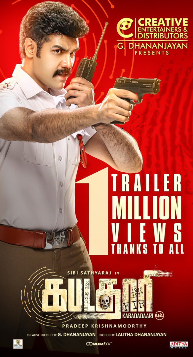 Sibi_Sathyaraj's tweet photo. #Kabadadaari Trailer crosses 1 Million+ views. Thank you for your Support🙏

Trailer Link▶️https://t.co/M9DFAFtQ2j

 @nanditasweta @Directorpradeep
@simonkking @adityamusic @PRODharmadurai @PRORekha @CtcMediaboy 

In theatres on 28th Jan.
8 days to go. https://t.co/6ZNvXDifIL