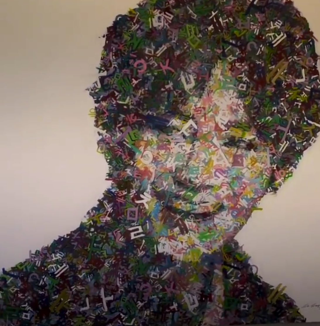 choi_bts2's tweet photo. Taehyung is featured as an artwork at the exhibition 'The Stratum of Memory' by Korean artist Shin Shangcheol at 'MOMA Damda' in Yongin city. Shin decorated the current global stars, John Lennon, Freddie Mercury &amp; @BTS_twt V with 'Hangul' to express Hangul's artistic excellence. https://t.co/tI6JyEYeRT