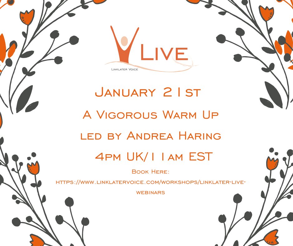 LinklaterVoice's tweet photo. ❤️  Linklater Live

Your "little bit of magic" Tomorrow!

Join us for Andrea Haring's vigorous warm up 

Book-->https://t.co/UmsS4o2xGu

#linklaterlive #voice #acting #theatre #linklatervoice #linklatervoiceorkney #kristinlinklater #kristinlinklatervoicecentre
#vocalwarmup https://t.co/JGaD6pYFqa