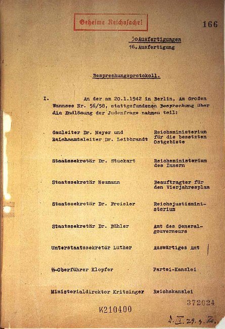 20 January 1942 | A meeting was held in a villa in Berlin-Wannsee to discuss logistics and legal aspects of the operation of the extermination of Jews. This is the first page of the #Wannsee conference protocol. Find documents here: https://t.co/JKzdOT4Ft6 https://t.co/brhDDEgFqT