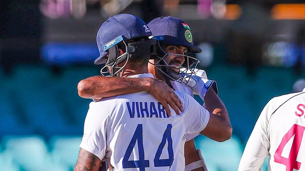 Then comes the heroes (savers)Hanuma Vihari, who would have lost his place in the next test plays a classic test knock - 23*(161)Ashwin - whose batting skills are almost forgotten by many & sometimes overshadowed by Jadeja, scored 39 off 128 to save the test.The fact is+