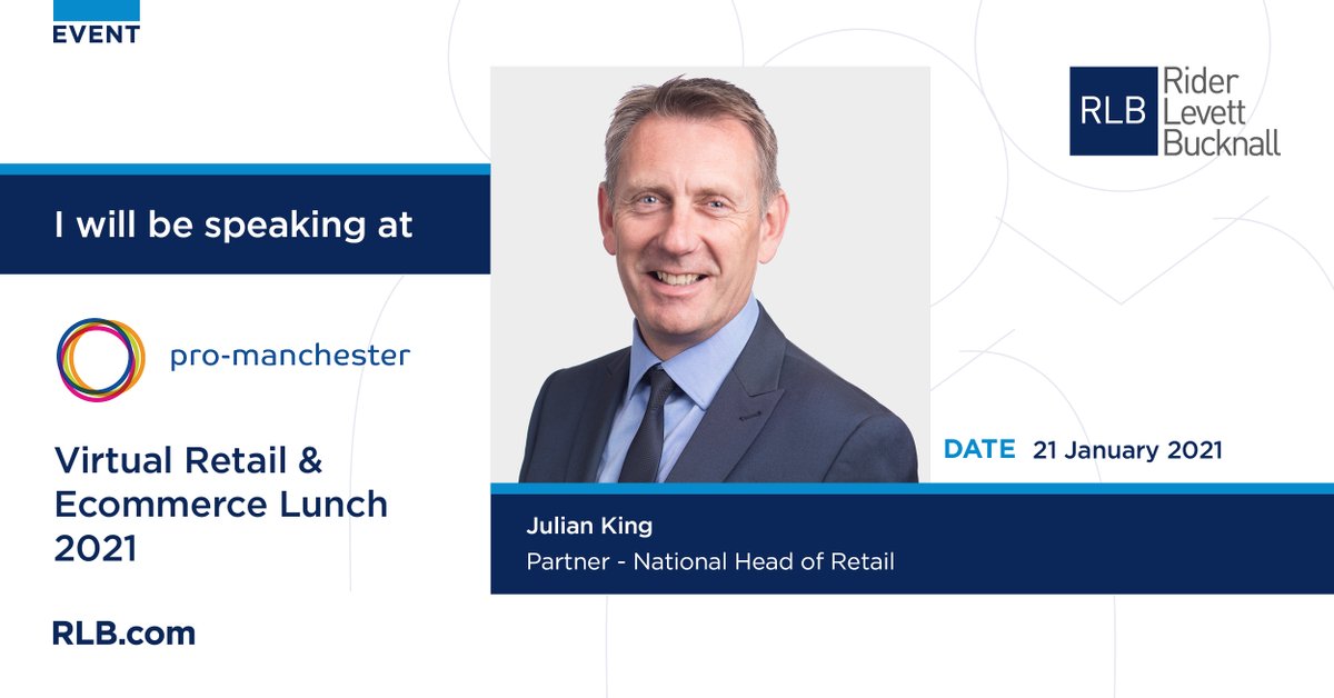 rlb_uk's tweet photo. Join our National Head of Retail, @JulianKingRLB, and other panellists at the @promanchester virtual lunch discussing 'What is the future for retail in our town and city centres?' on 21 January. Book your place here: https://t.co/wR0nnCzJbY #regeneration #retail #promanchester https://t.co/jyyNKV5Zxf