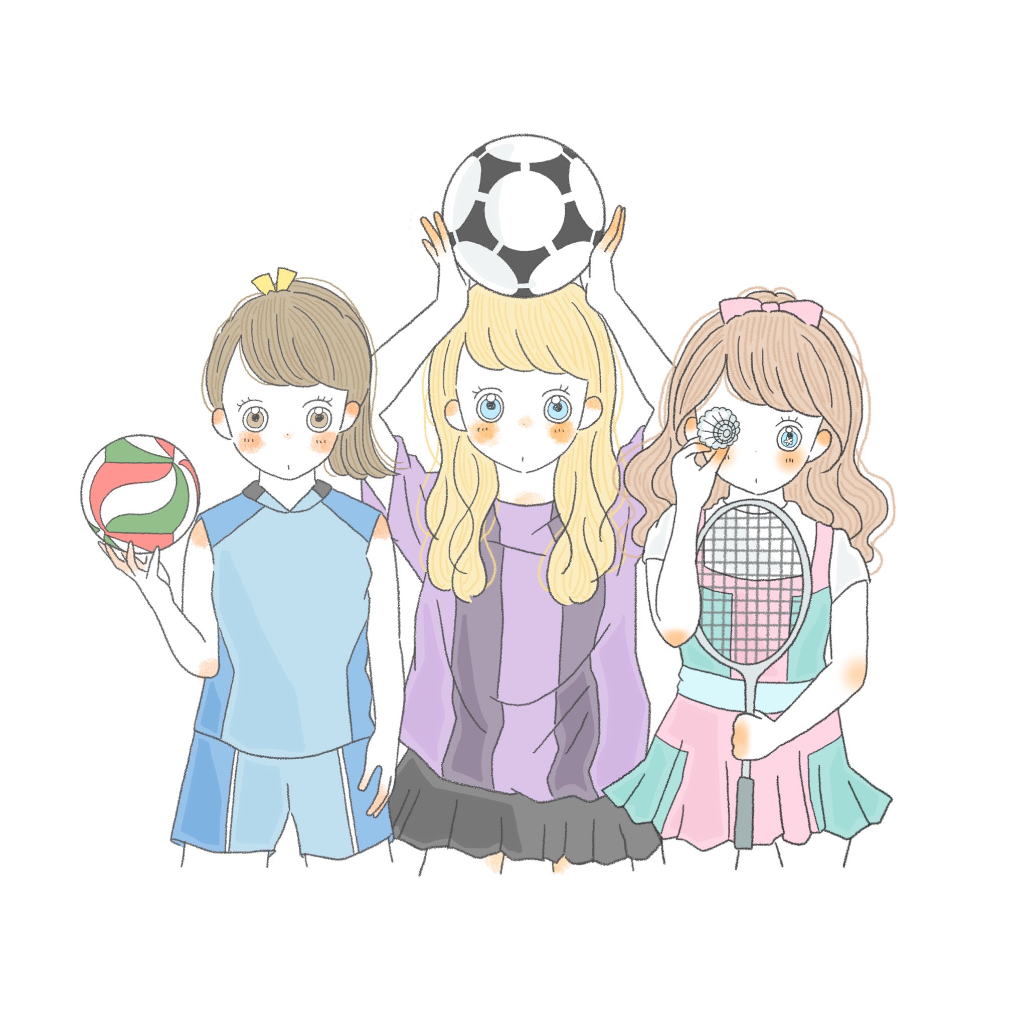 Tacomaru イラスト 部活イラストシリーズ バトミントン部 サッカー部 バレー部 テニス部 新体操部 チア部 バスケ部 吹奏楽部 軽音部 書道部 野球部 イラスト イラスト好きな人と繋がりたい 絵描きさんと繋がりたい