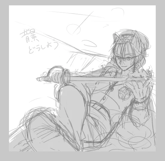 ポーズラフ。背景考えずに描いていたからパースどう引けばいいか見えなくなってる 