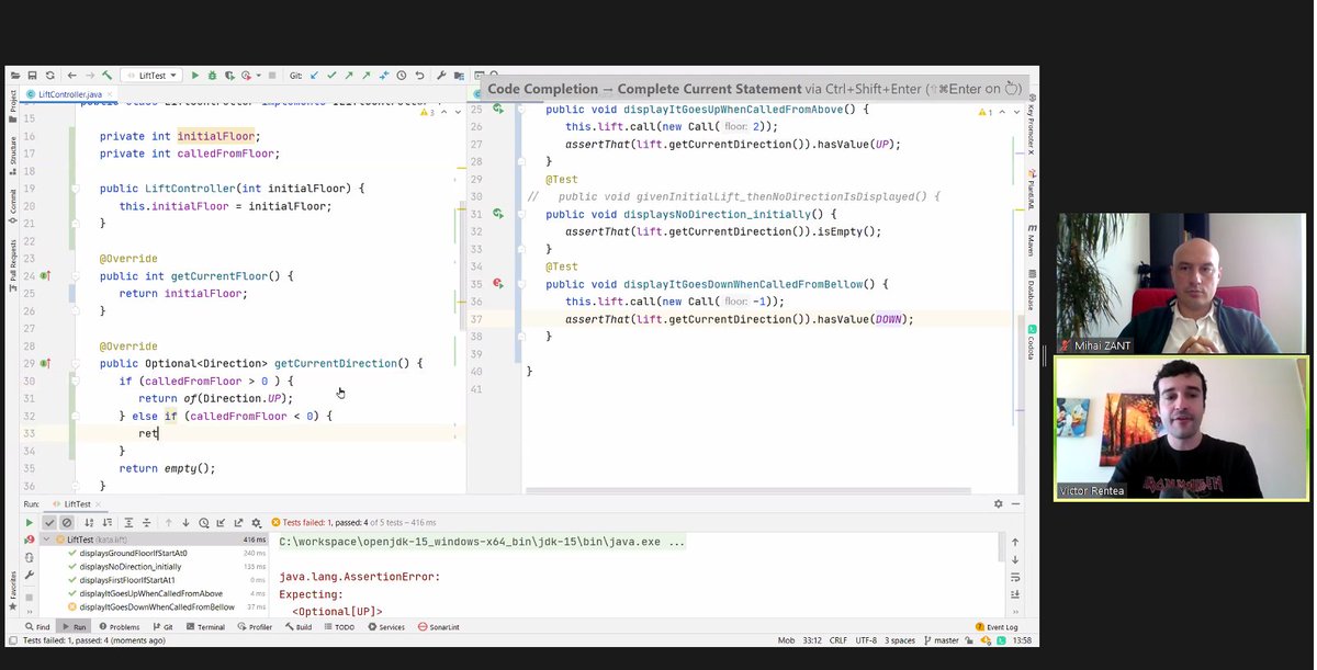 Pentalog's tweet image. Straight to the code! 
#PentaBAR w. @VictorRentea &amp;amp; @MihaiZant 

#TDD #codingkata