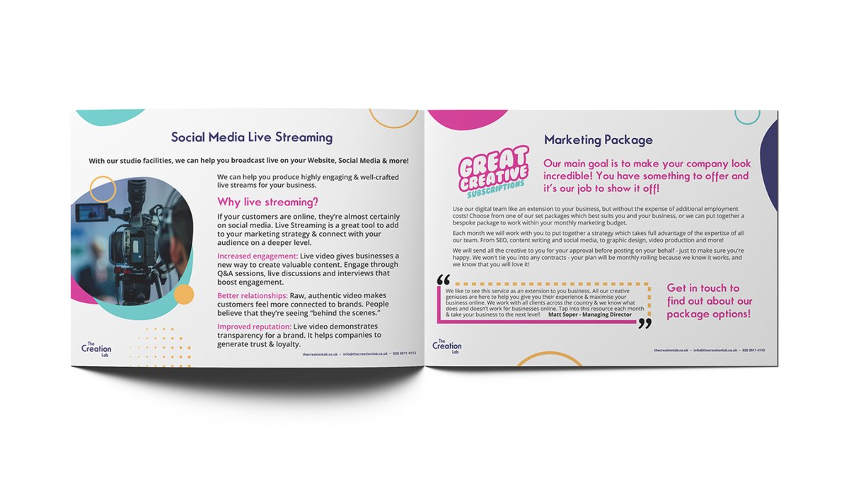 Here is a preview of our NEW brochures, telling you all about everything we do to help businesses evolve and grow! 🌻

Interested in working with us? You can get in touch by sending us a dm!

View our brochure online here: bit.ly/35VoG5B