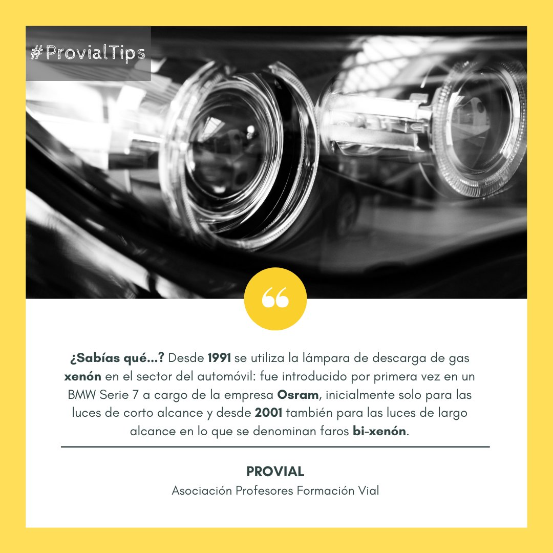 carnebook_com's tweet photo. @ProVial_org   
.
👉 ¿Sabías que hace 30 años que se usan las luces de xenón en el sector del automóvil? 
.
En nuestro #ProvialTips os lo explicamos.
.
#ProVial #ProfesoresFormaciónVial #autoescuela #AutoescuelasdeCALIDAD https://t.co/lXdyZ37YMM